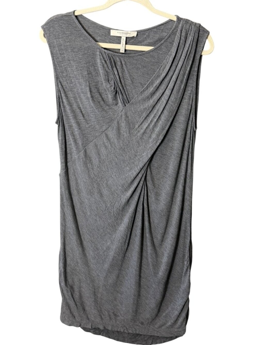 BCBG Maxazria Runway Dress size M Grey Draped Mini Lightweight Goddess Light